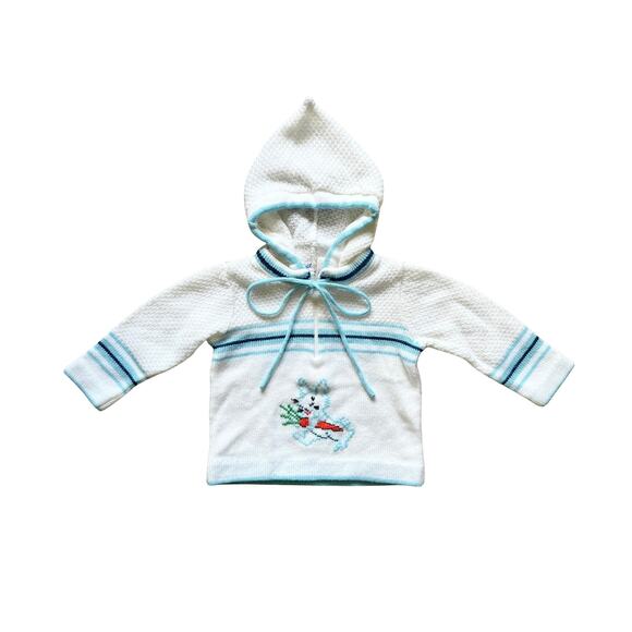 Vtg A Little Angel Toddler Sweater 6-9 Month Rabbit Hooded Cottage Dainty Winter - Picture 1 of 7